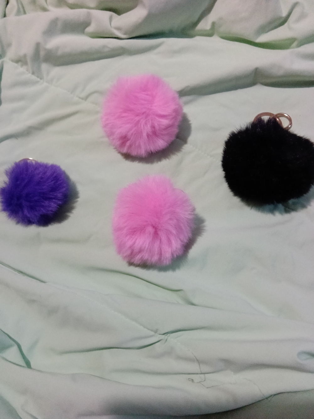 Faux Fur Pom Pom Keychain - Pink, Purple & Black